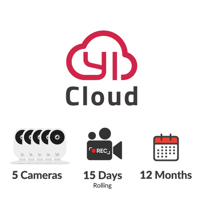 YI Cloud - 5 cameras – 15 days rolling – 12 months