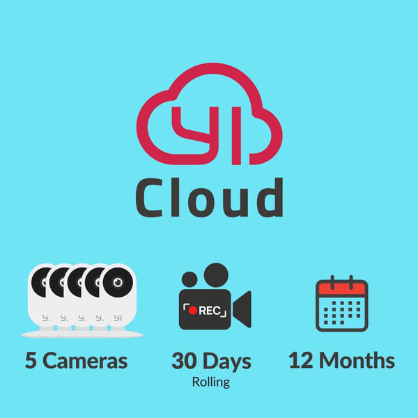 YI Cloud - 5 cameras – 30 days rolling – 12 months